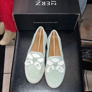 Naturalizer Light Green and White Loafers